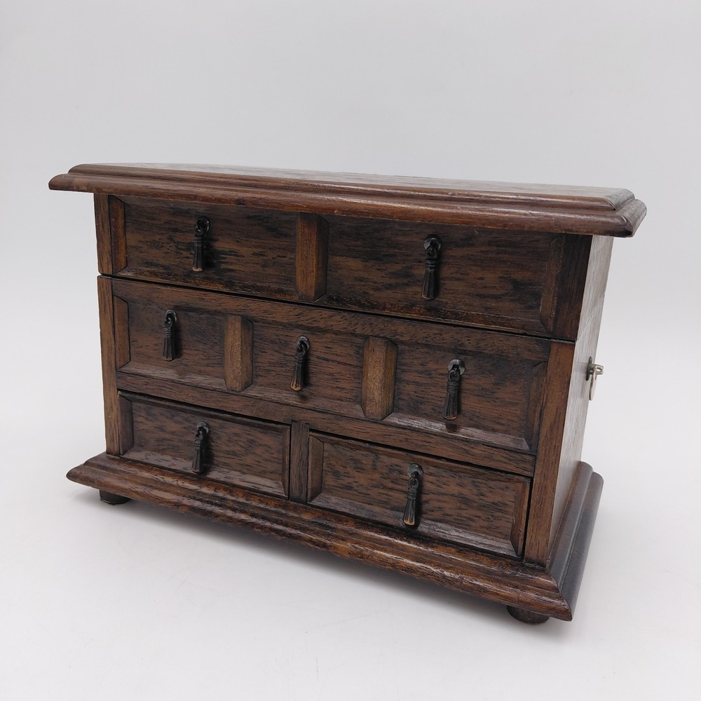 Vtg Mele ? Wooden Musical Jewelry Box 3 Drawer Mustard Yellow Works Storage